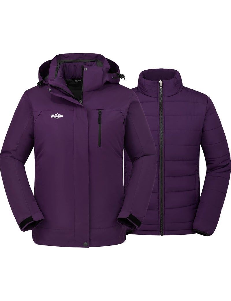 wantdo Women's 3-in-1 Ski Jacket Hooded Snowboarding Jacket Mountain Winter Coat Dark Purple M - Image 1